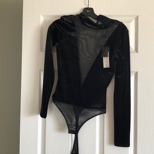 BCBG Sheer & Velvet Bodysuit